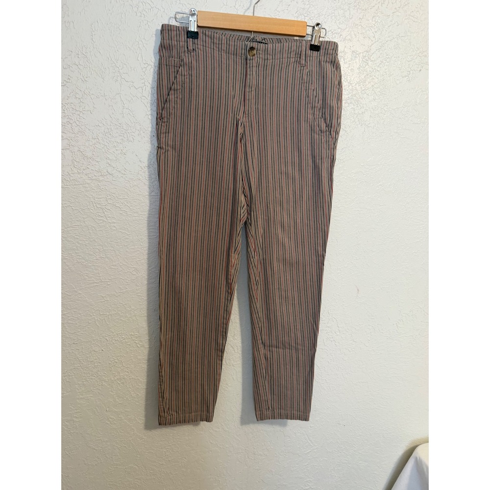 Peruvian Connection Striped Tapered Leg Trousers Size 4 Red Workwear Boho